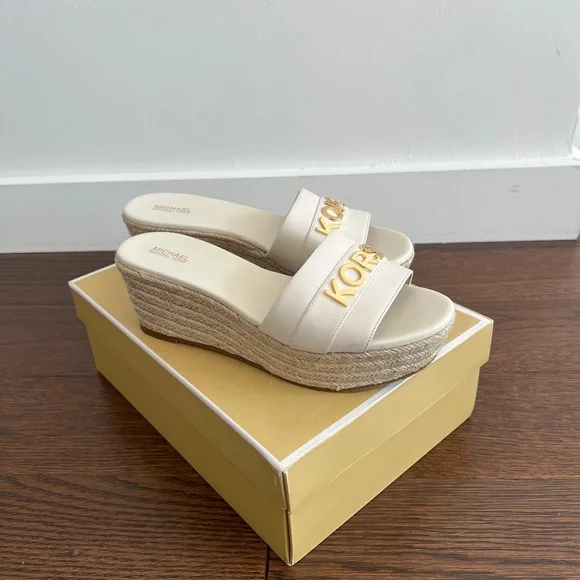 Michael Kors Brady white leather platform wedge espadrille slides - Picture 3 of 9